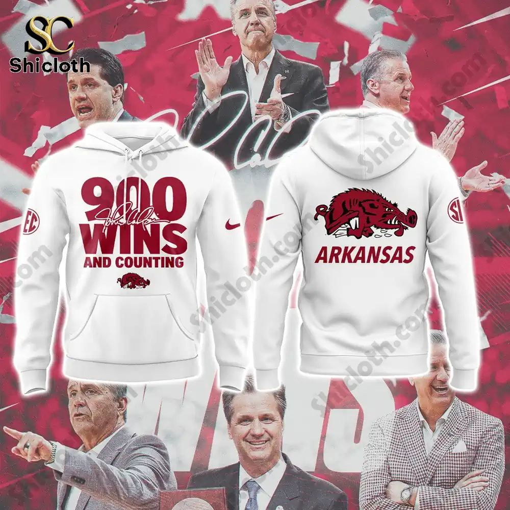 Arkansas basketball coach 900 wins commemorative hoodie front and back design with Arkansas Razorbacks logo!