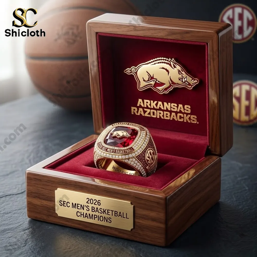 Arkansas Razorbacks championship ring in luxury wooden box