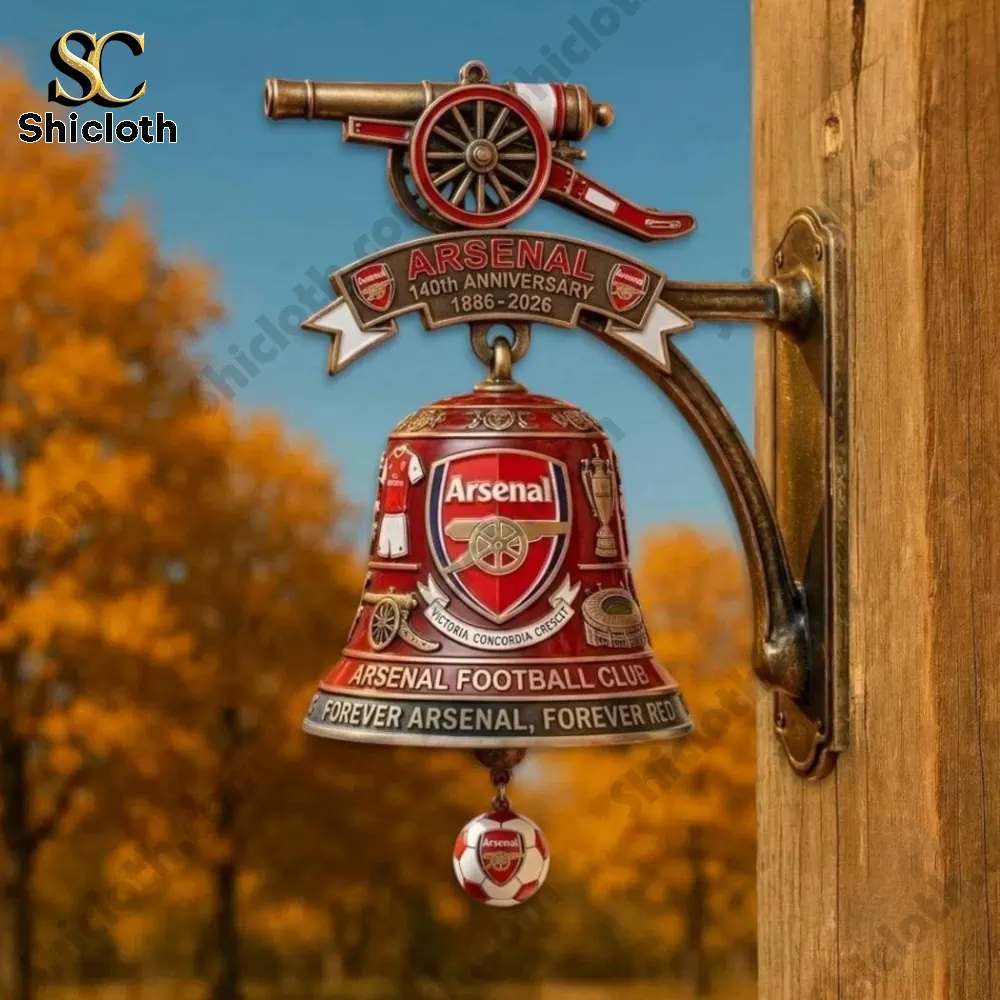 Arsenal anniversary forever arsenal forever red wall bell mounted on wooden post outdoors with warm autumn background!