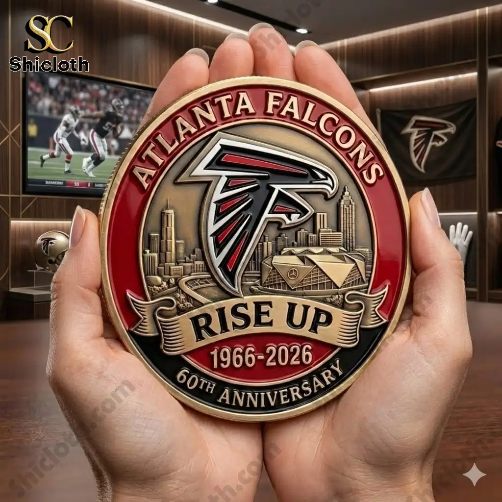 Atlanta Falcons commemorative coin held in hands in display room!