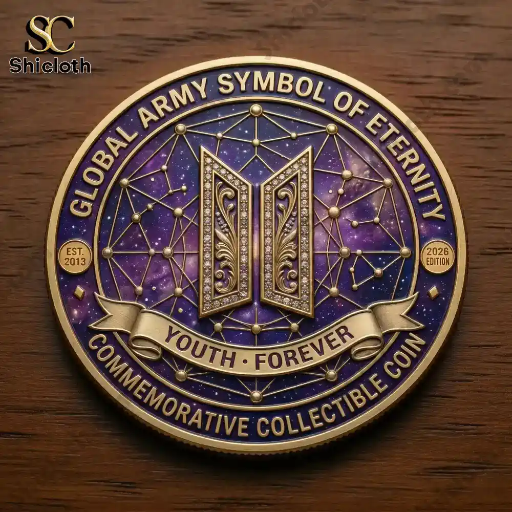 BTS commemorative coin back side with army symbol and galaxy background!