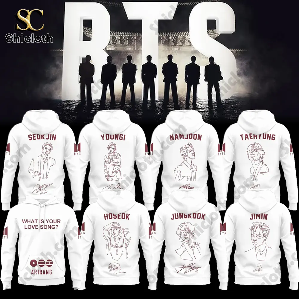 BTS Arirang What Is Your Love Song 2026 Limited Edition Combo Hoodie 4 White BTS Arirang Love Song hoodie collection with all member designs!