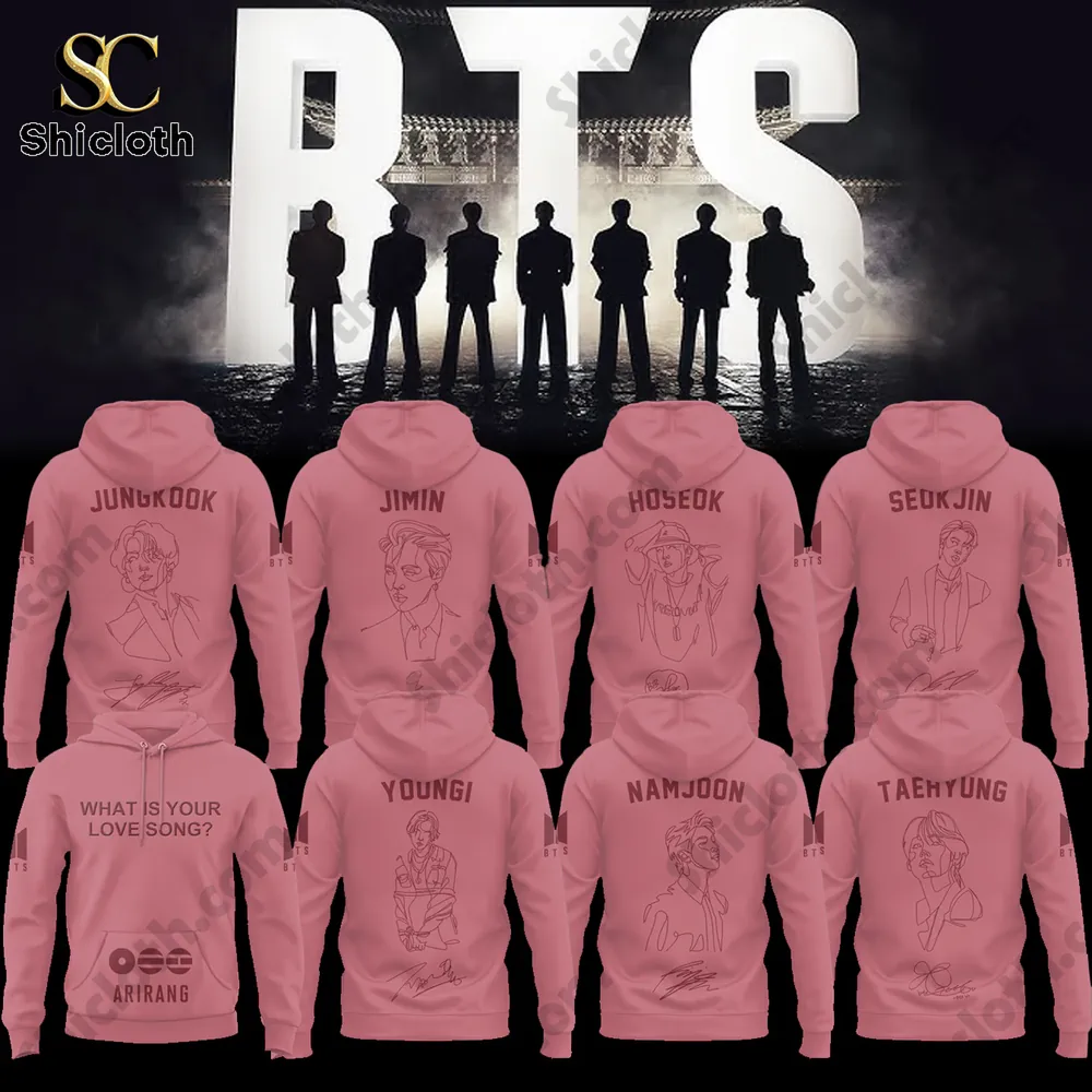 BTS Arirang What Is Your Love Song 2026 Limited Edition Combo Hoodie 5 Pink BTS Arirang Love Song hoodie collection with all member line art designs!