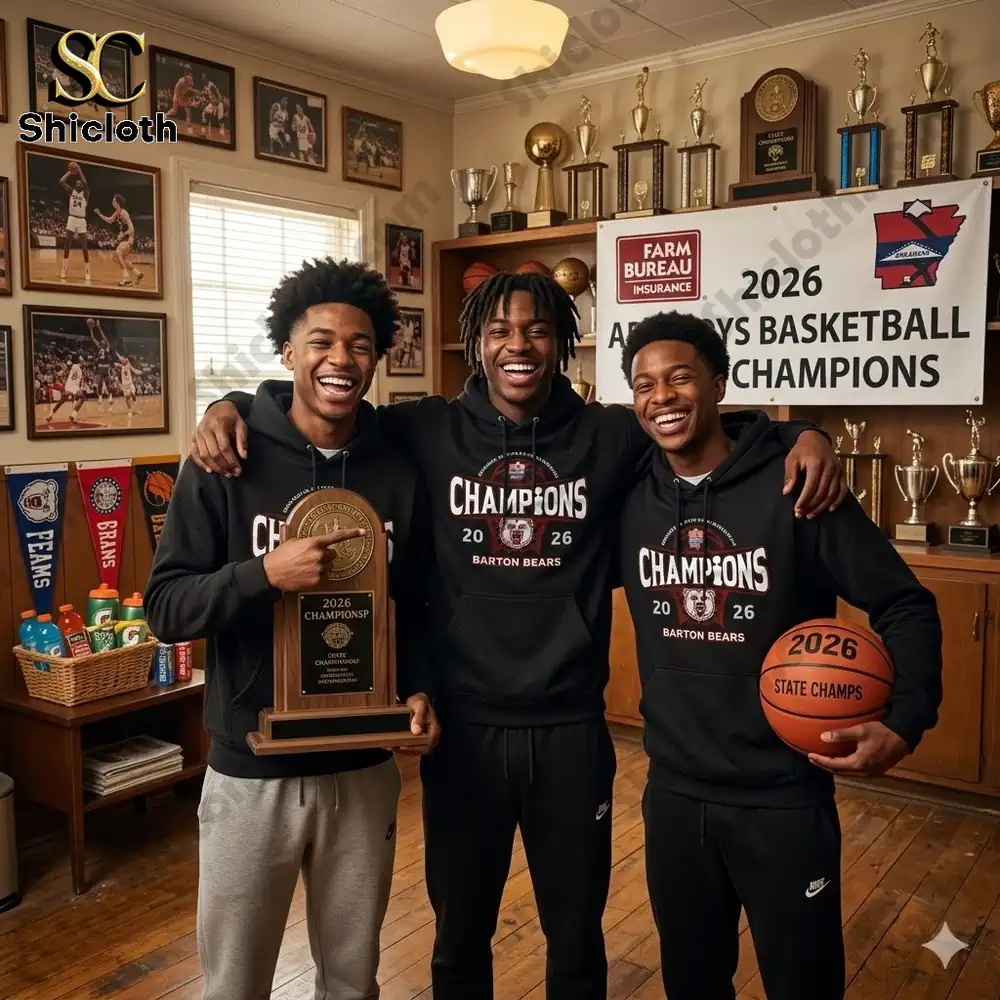 Freedom Isn?t Free Veteran Tropical Paradise Apparel Hawaiian Shirt 4 Three Barton Bears players celebrate the 2026 Arkansas boys basketball state championship holding a trophy and basketball!