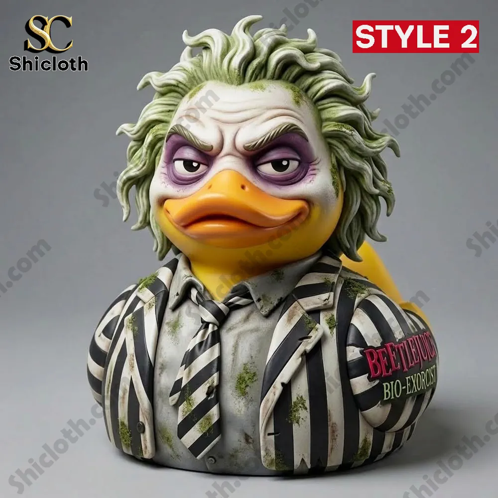 Duck styled Beetlejuice character bust with striped outfit and green hair