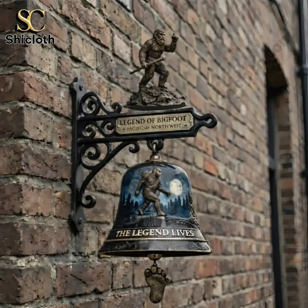 Bigfoot Pacific Northwest Collectors Wall Bell mounted on brick wall outdoor decor!
