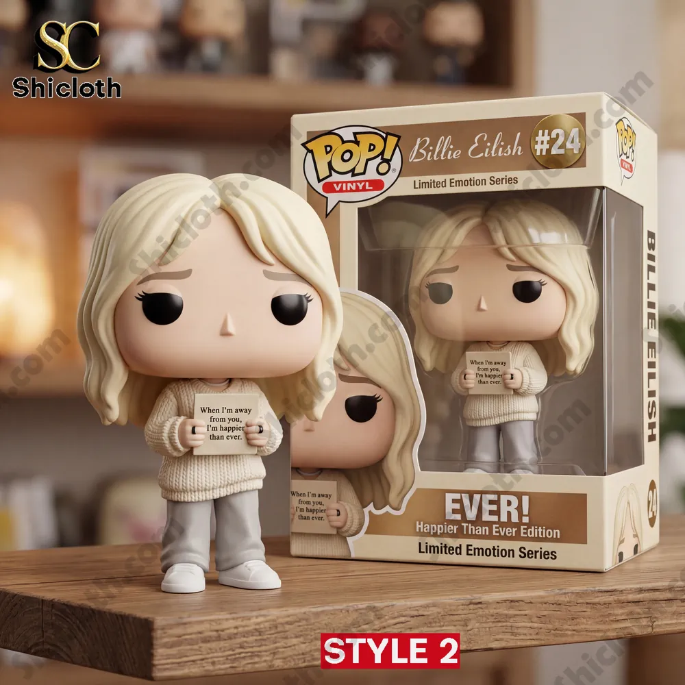 Billie Eilish Happier Than Ever Limited Emotion Series Pop! 3 Billie Eilish style vinyl figure with blonde hair holding a small note