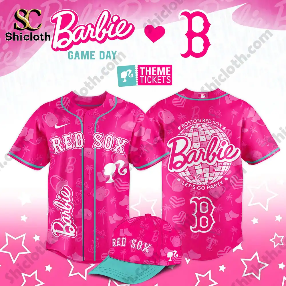 Pink Boston Red Sox Barbie themed baseball jersey and matching cap display!
