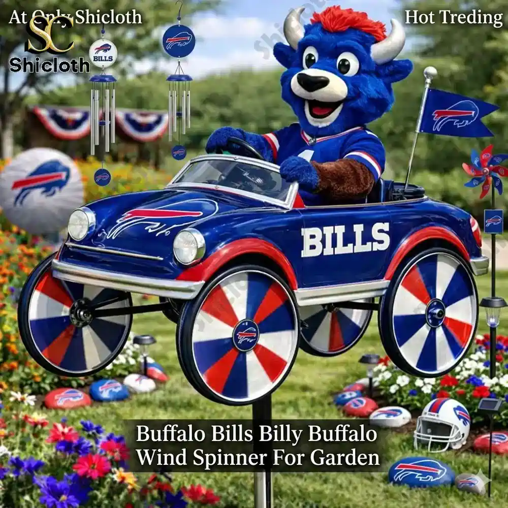 Buffalo Bills mascot wind spinner garden decoration with car design!