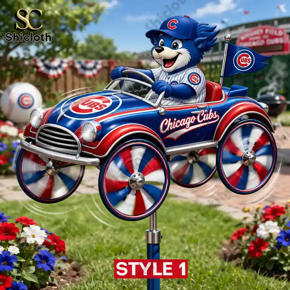 Chicago Cubs cartoon car wind spinner in garden