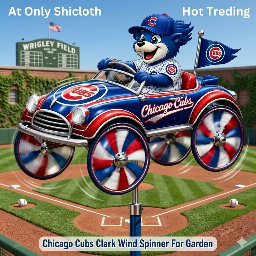 Chicago Cubs car wind spinner at stadium field