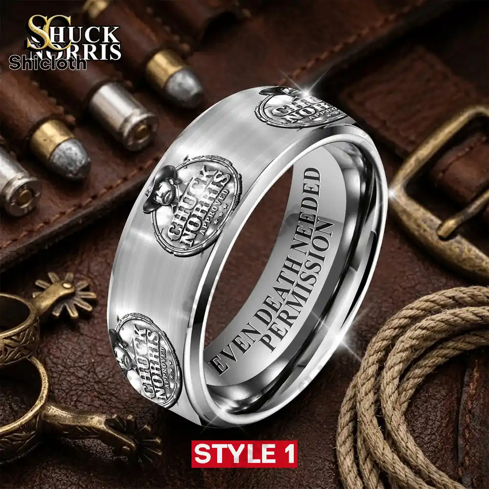 Close up of Chuck Norris ring with engraved message inside