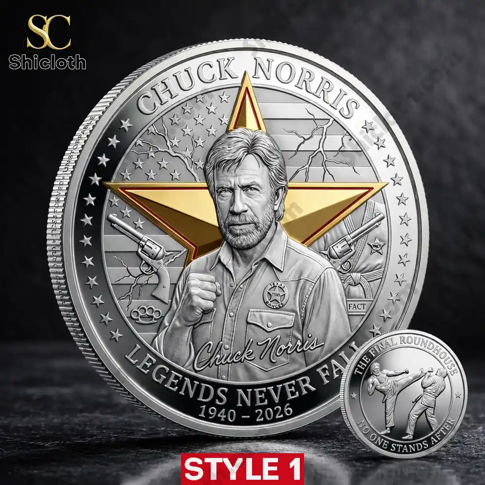 Silver Chuck Norris coin with star and Texas Ranger theme!