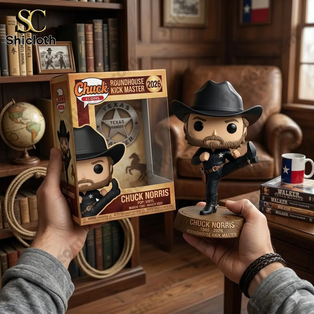 Chuck Norris cowboy figure with box in vintage study room