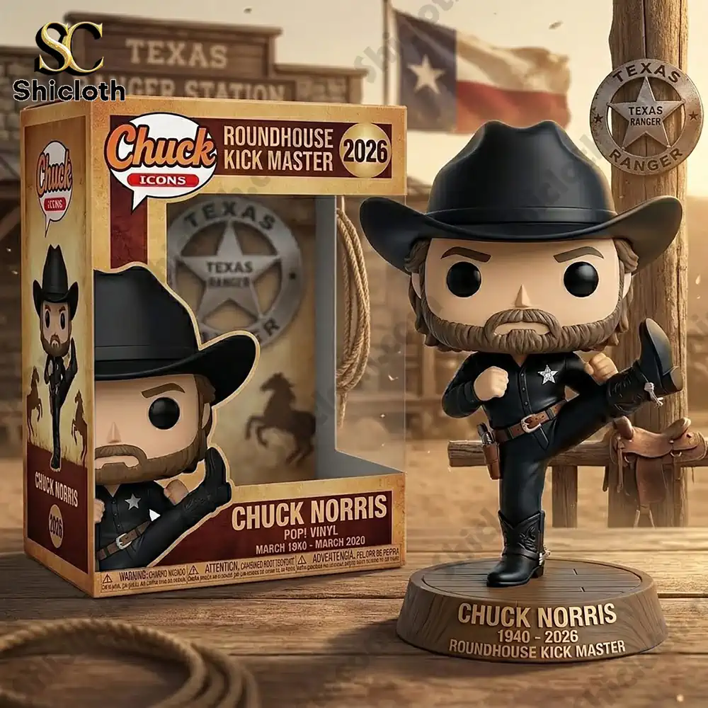 Chuck Norris cowboy figure with box in Texas western desert scene