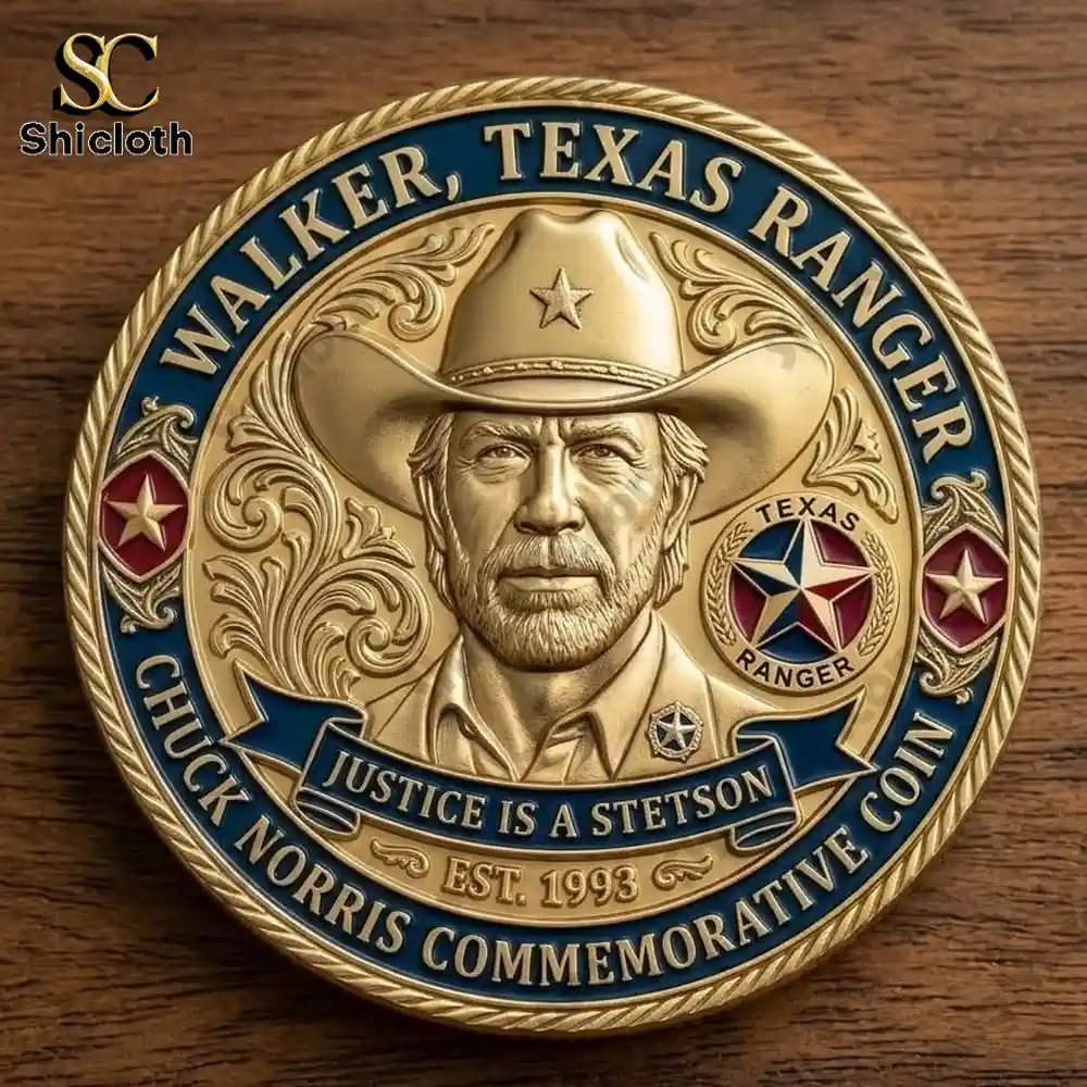 Close view of Chuck Norris Texas Ranger coin front!