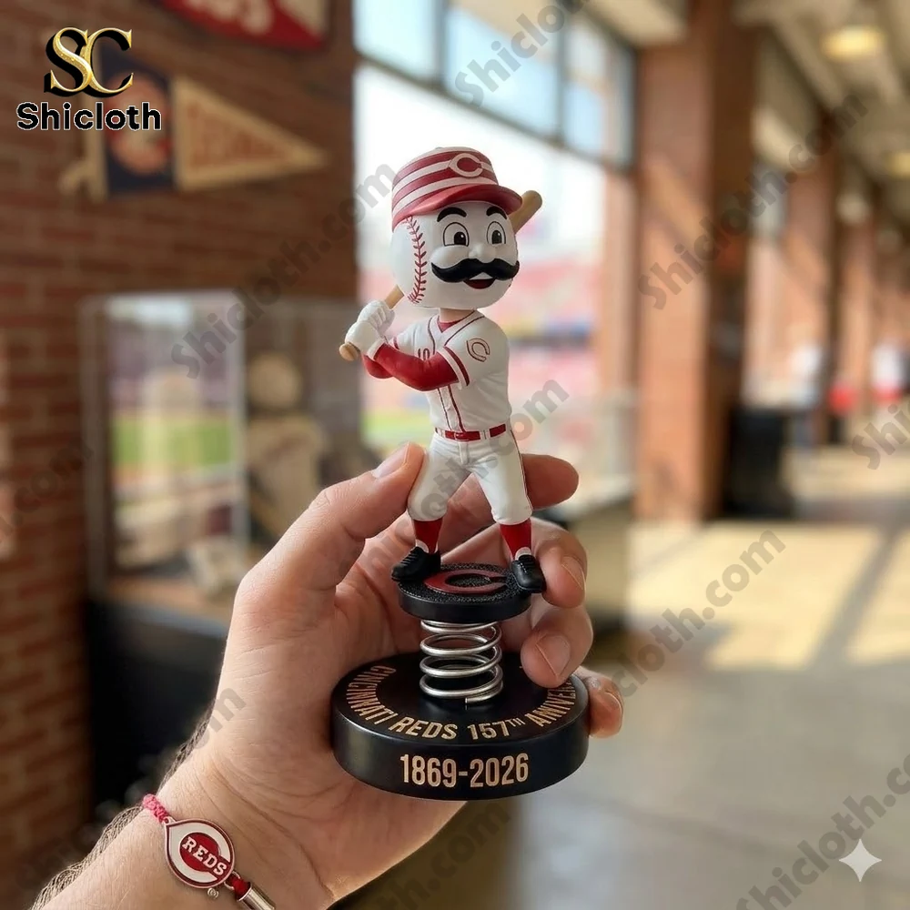 Cincinnati Reds baseball player bobblehead on spring base held in hand by fan!