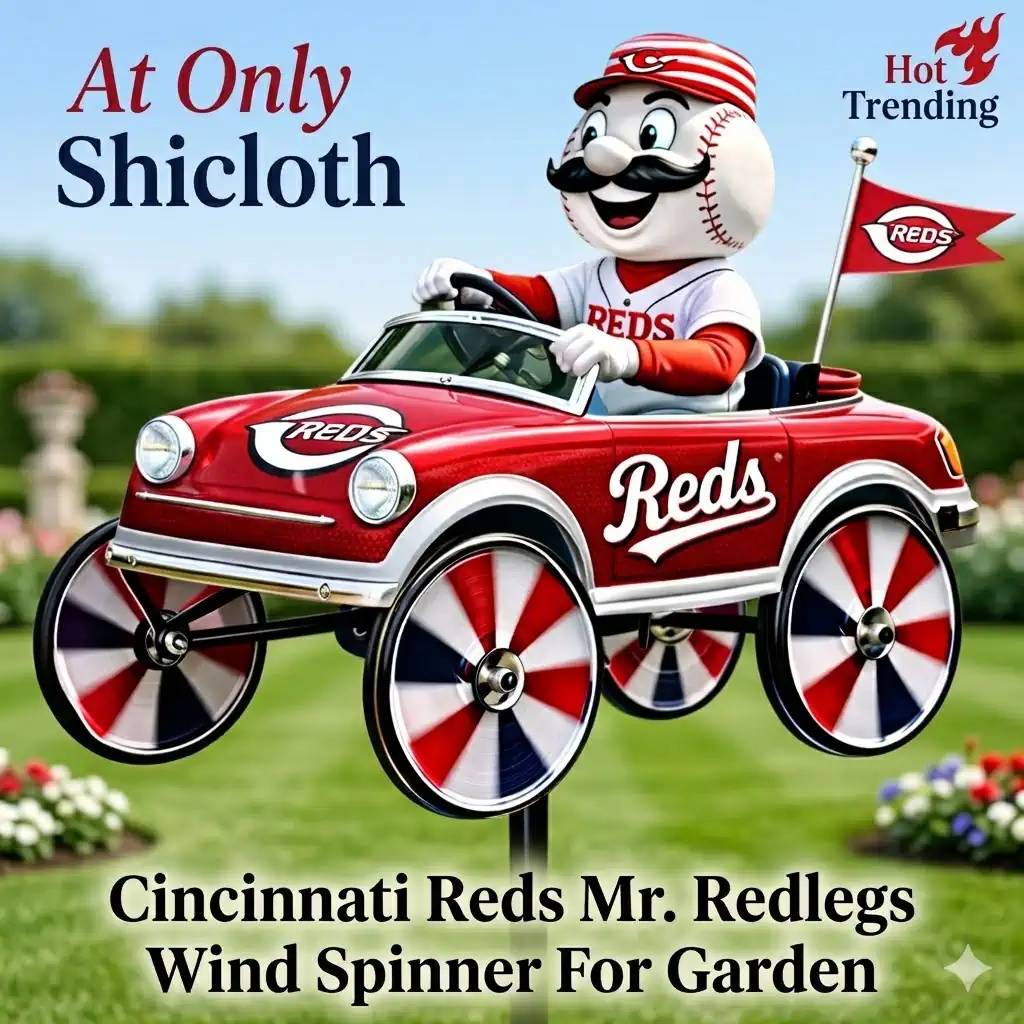 Cincinnati Reds Mr Redlegs wind spinner product display in garden