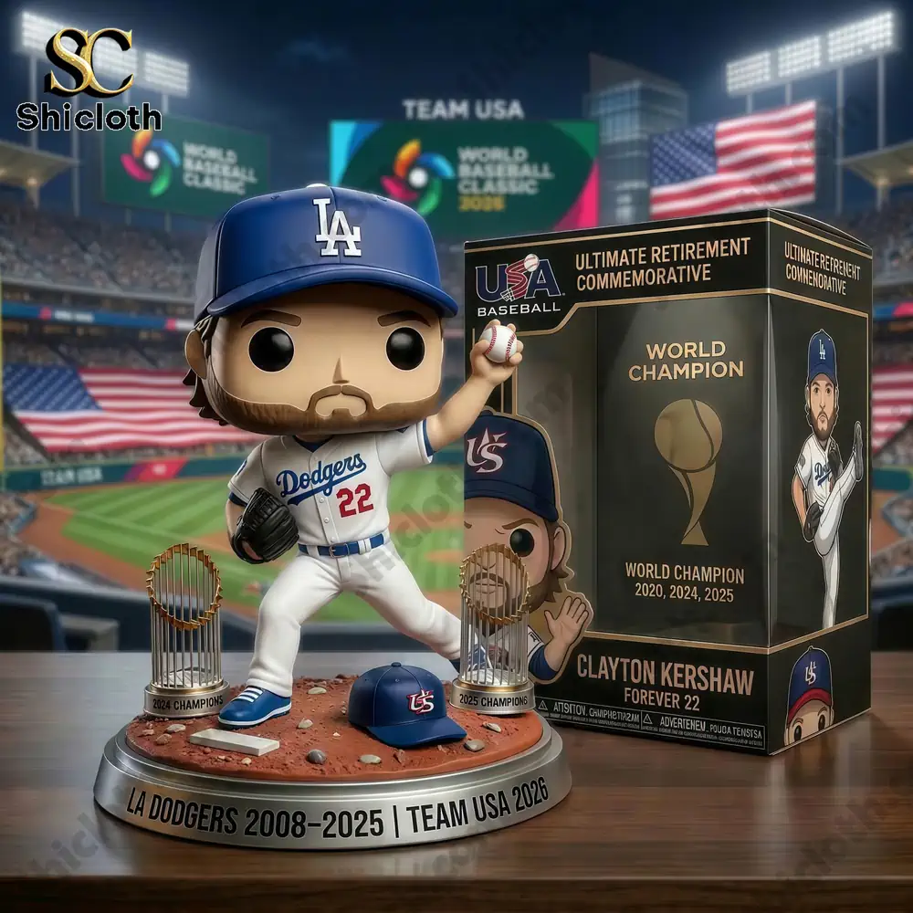 Baseball collectible figure on stadium background with commemorative packaging