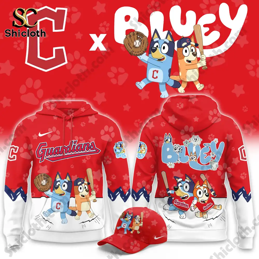 Front and back view Cleveland Guardians Bluey baseball hoodie design!