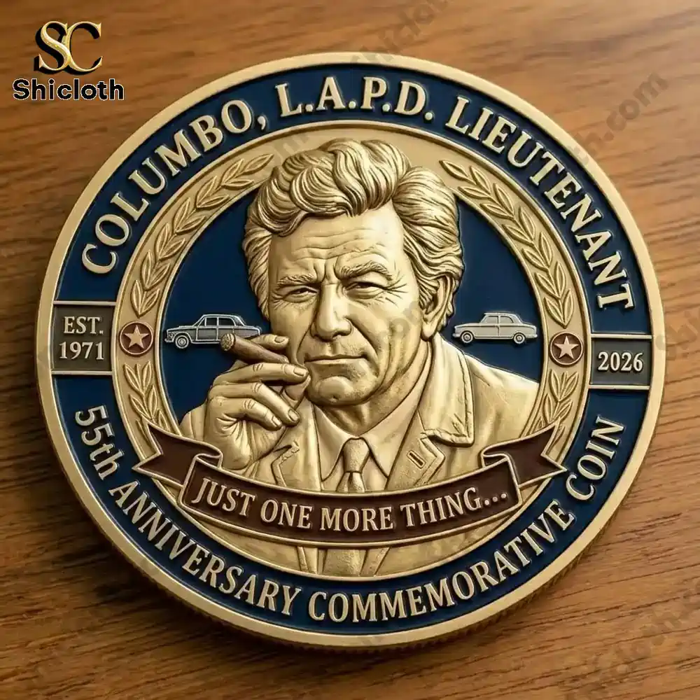 Columbo commemorative coin with portrait and LAPD lieutenant text