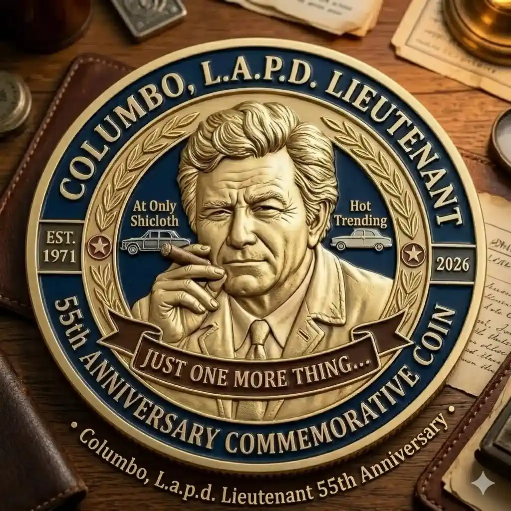close view of columbo portrait on commemorative coin