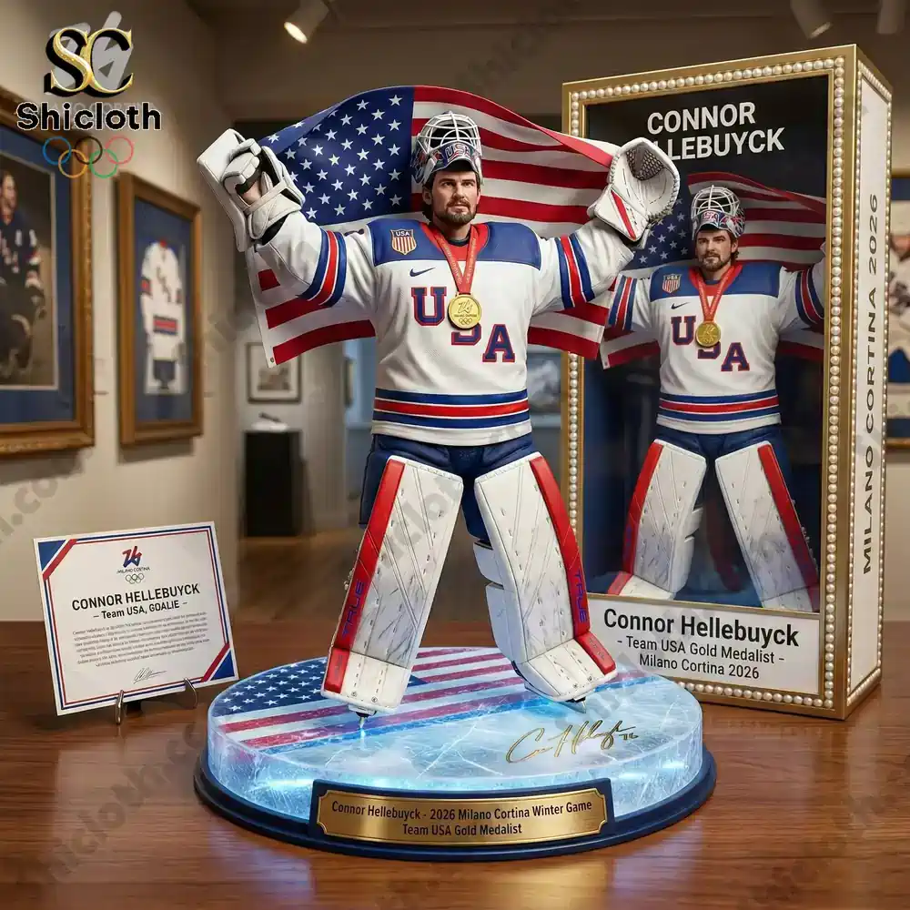 AC/DC 53rd Anniversary Commemorative Figure 85 Team USA goalie statue holding flag with gold medal
