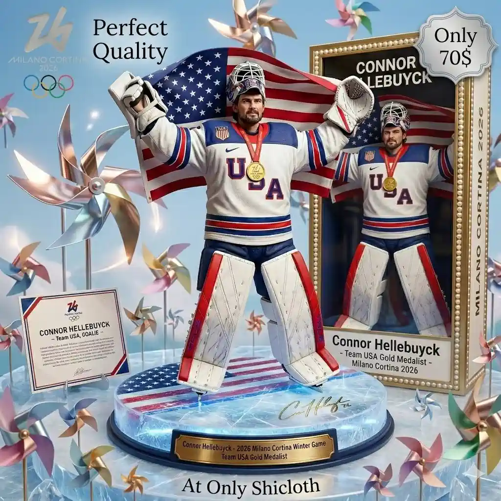 USA goalie statue with medal and product box display