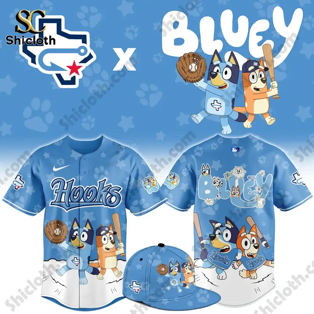 Bluey themed baseball jersey and cap with Hooks design!