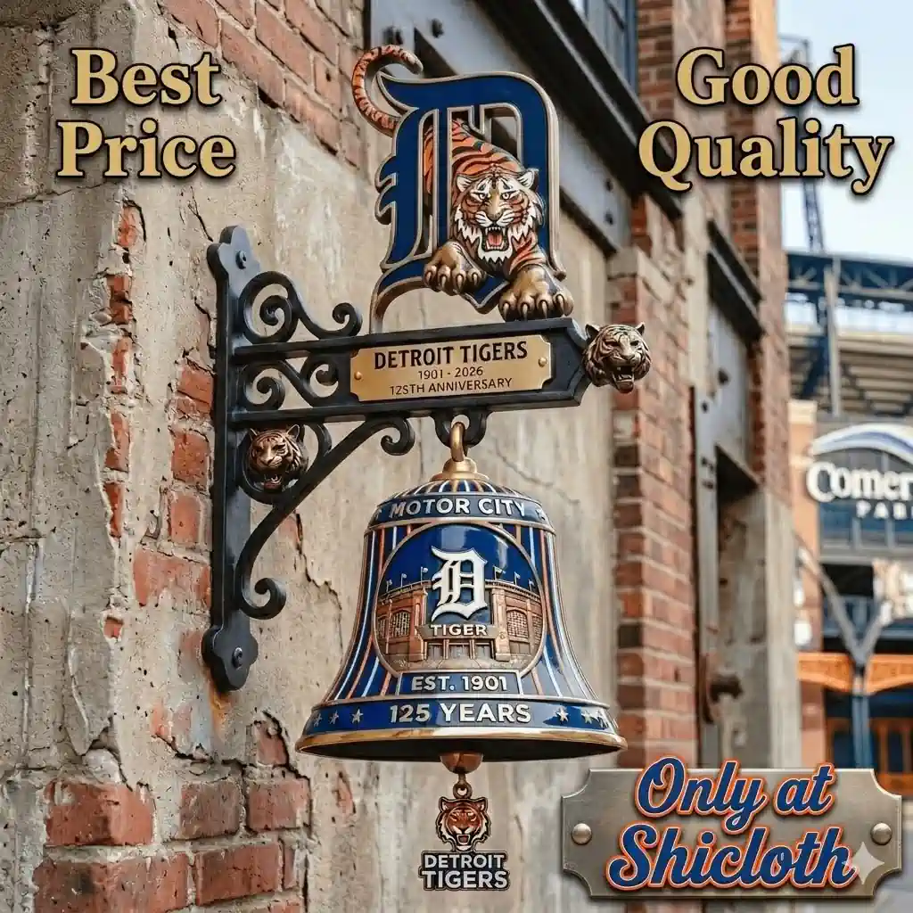 Detroit Tigers anniversary wall bell mounted on a brick wall near stadium!