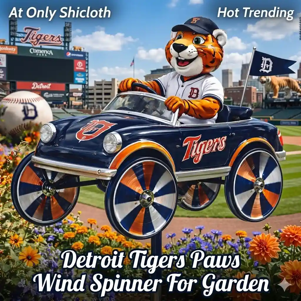 Detroit Tigers wind spinner with tiger mascot car at stadium background!
