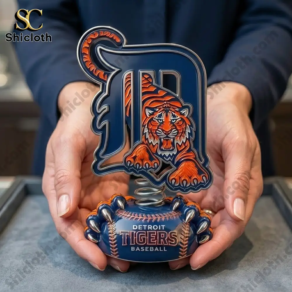 Detroit Tigers spring dashboard ornament with tiger logo and baseball base!