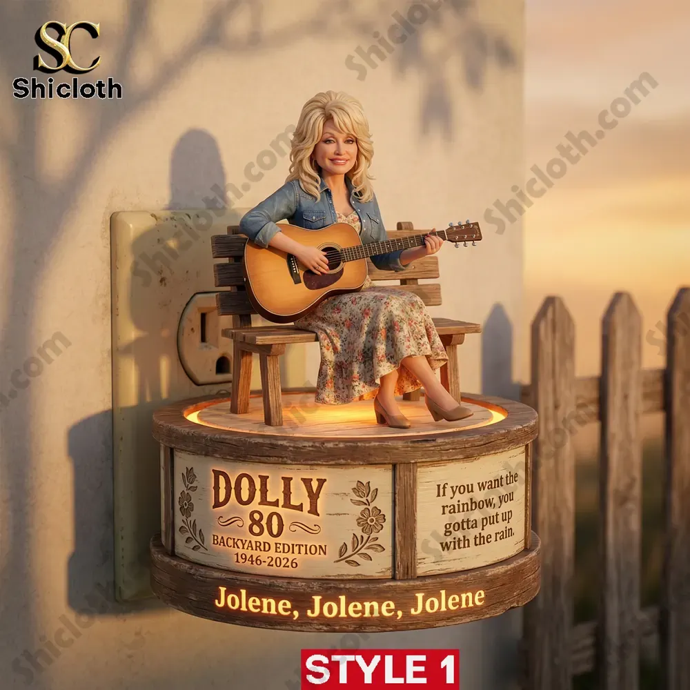 dolly figure sitting on wooden bench playing guitar with warm light base