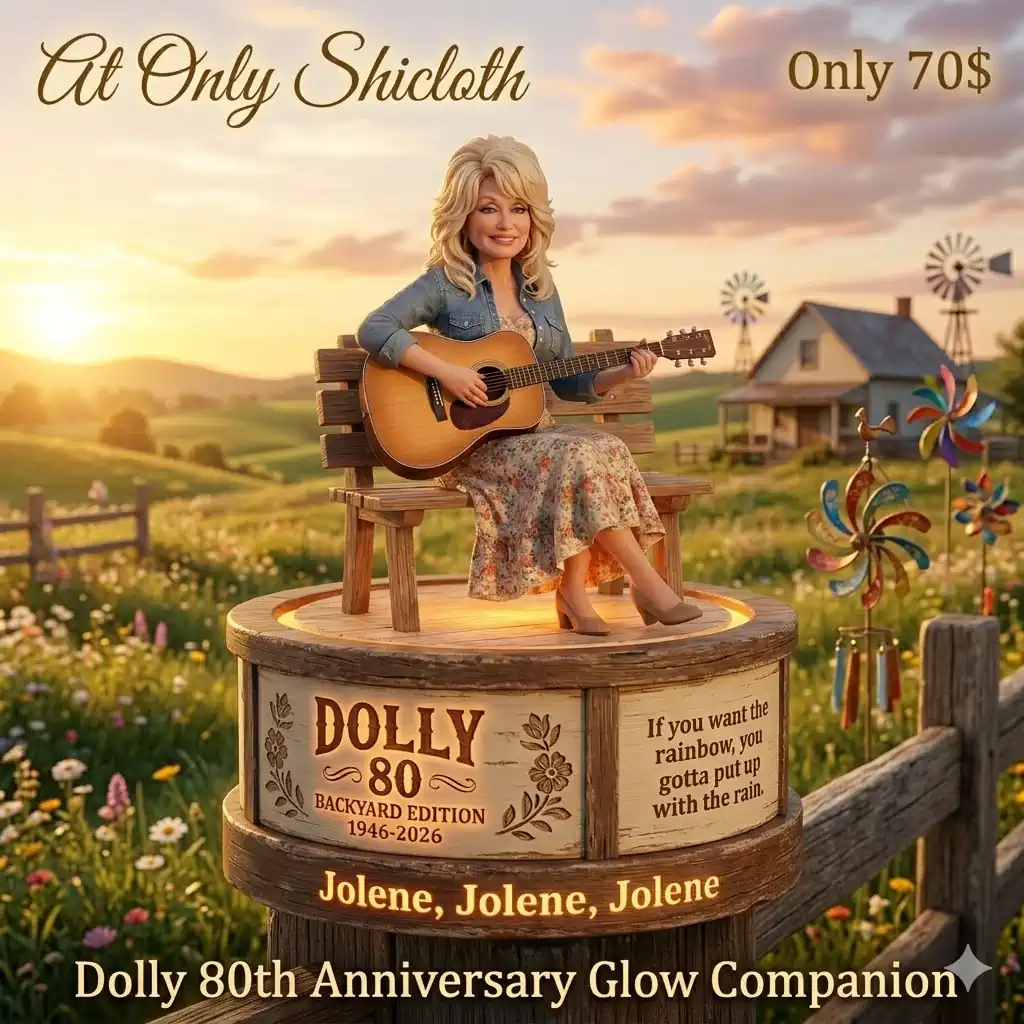dolly guitar figure on glowing base in a sunny countryside scene