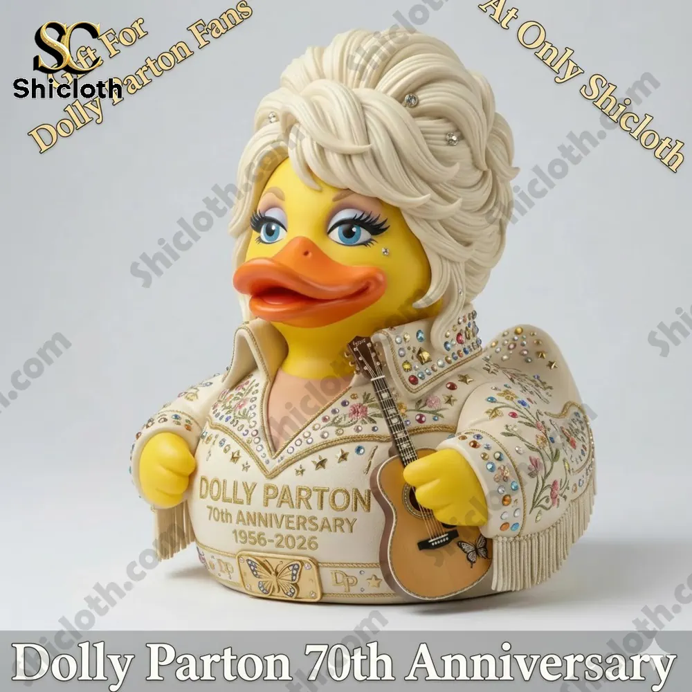 Dolly Parton style anniversary duck figure with blonde hair and guitar!