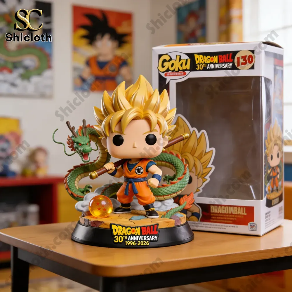 dragon ball goku anniversary collector figure with product box on table!