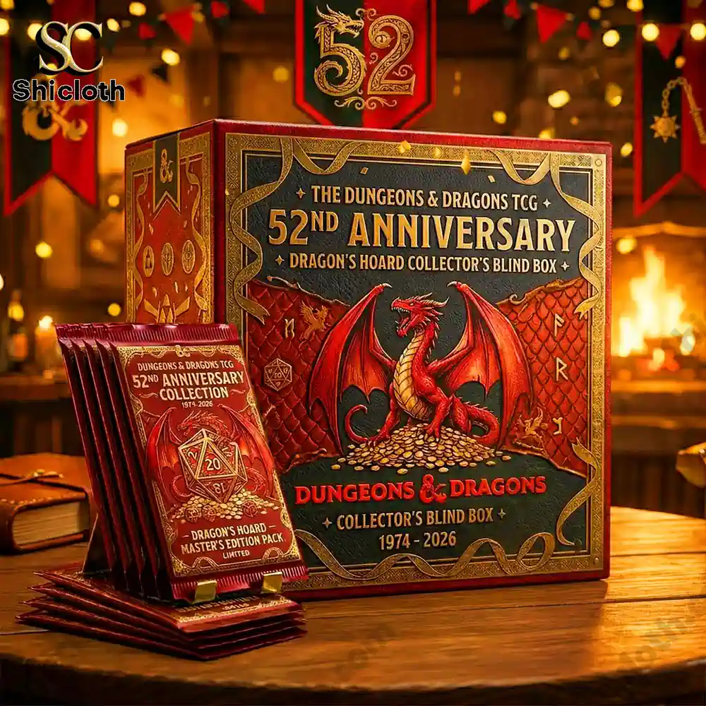 Dungeons and Dragons anniversary collector box with dragon artwork and card packs displayed!
