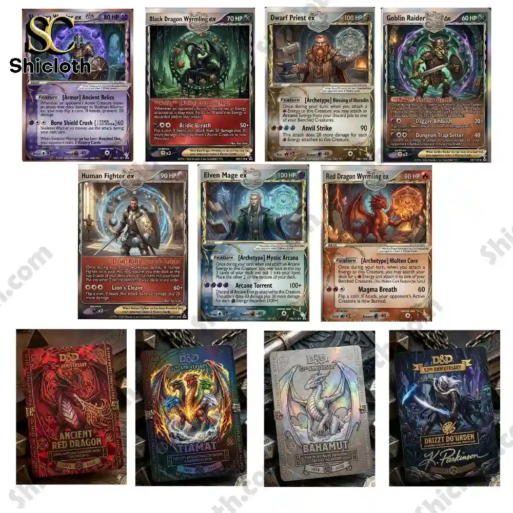 Dungeons and Dragons character cards and collectible themed boxes displayed in a set!