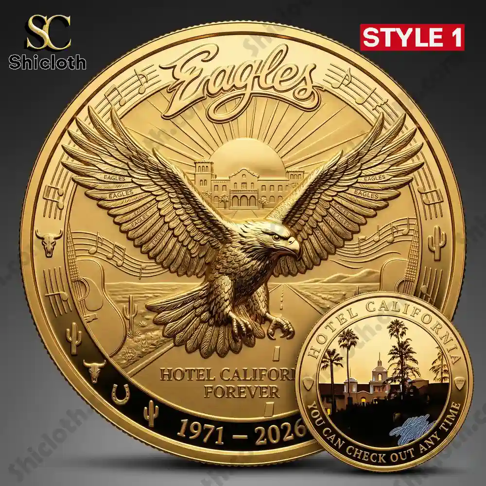 Close view of golden Eagles coin detailed design