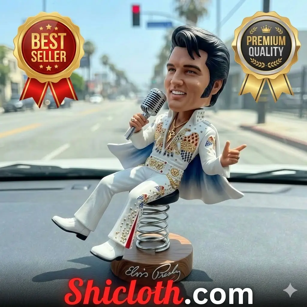 Elvis Presley bobblehead singer figure holding microphone on car dashboard!