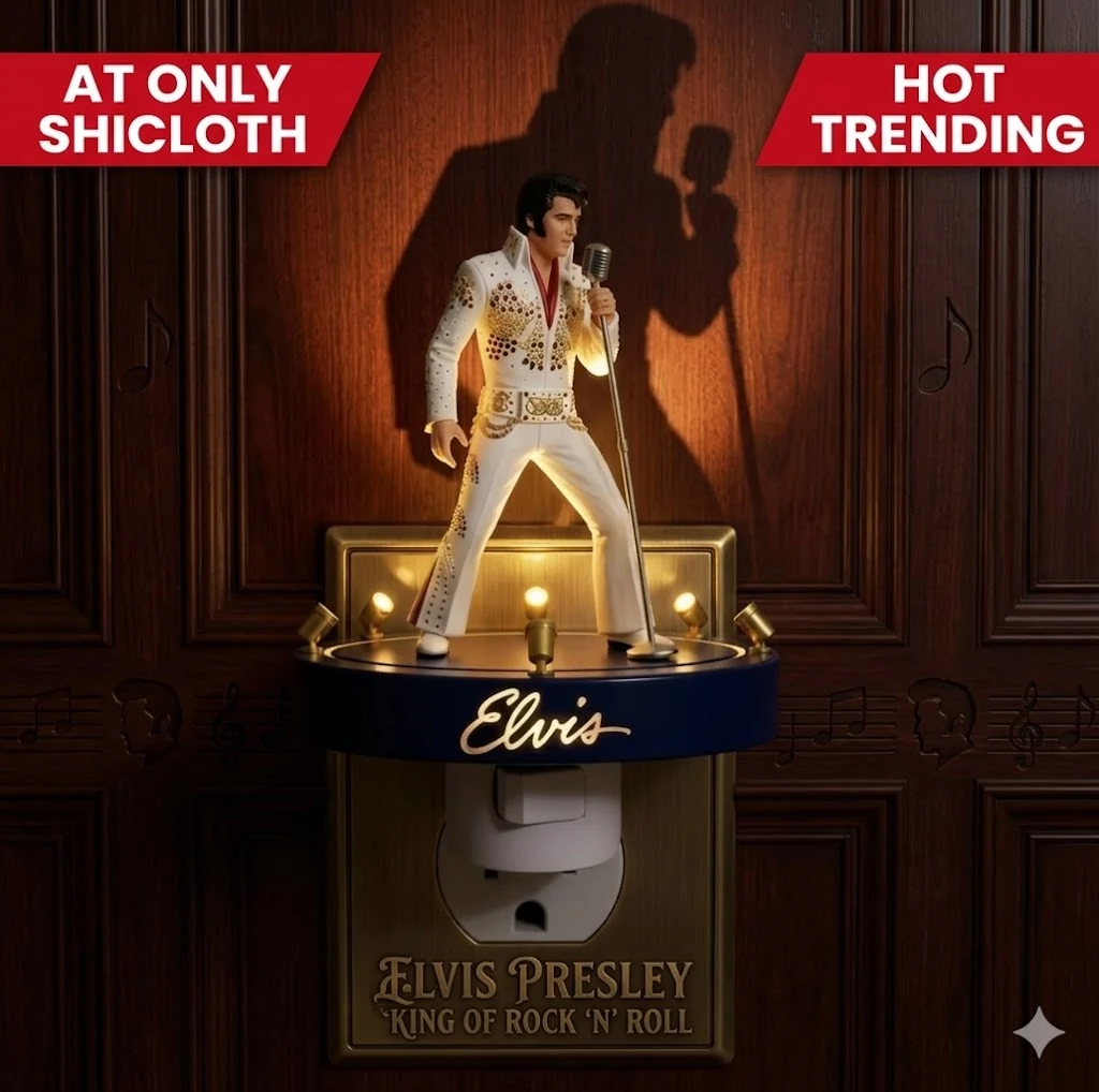 Elvis white suit night light standing with microphone
