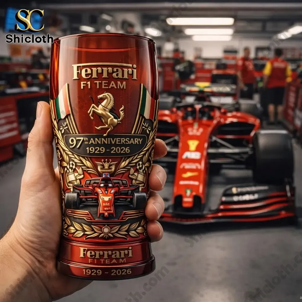 Alternative view of Ferrari Racing Team 1929?2026 97th Anniversary 3D Relief Pint Glass