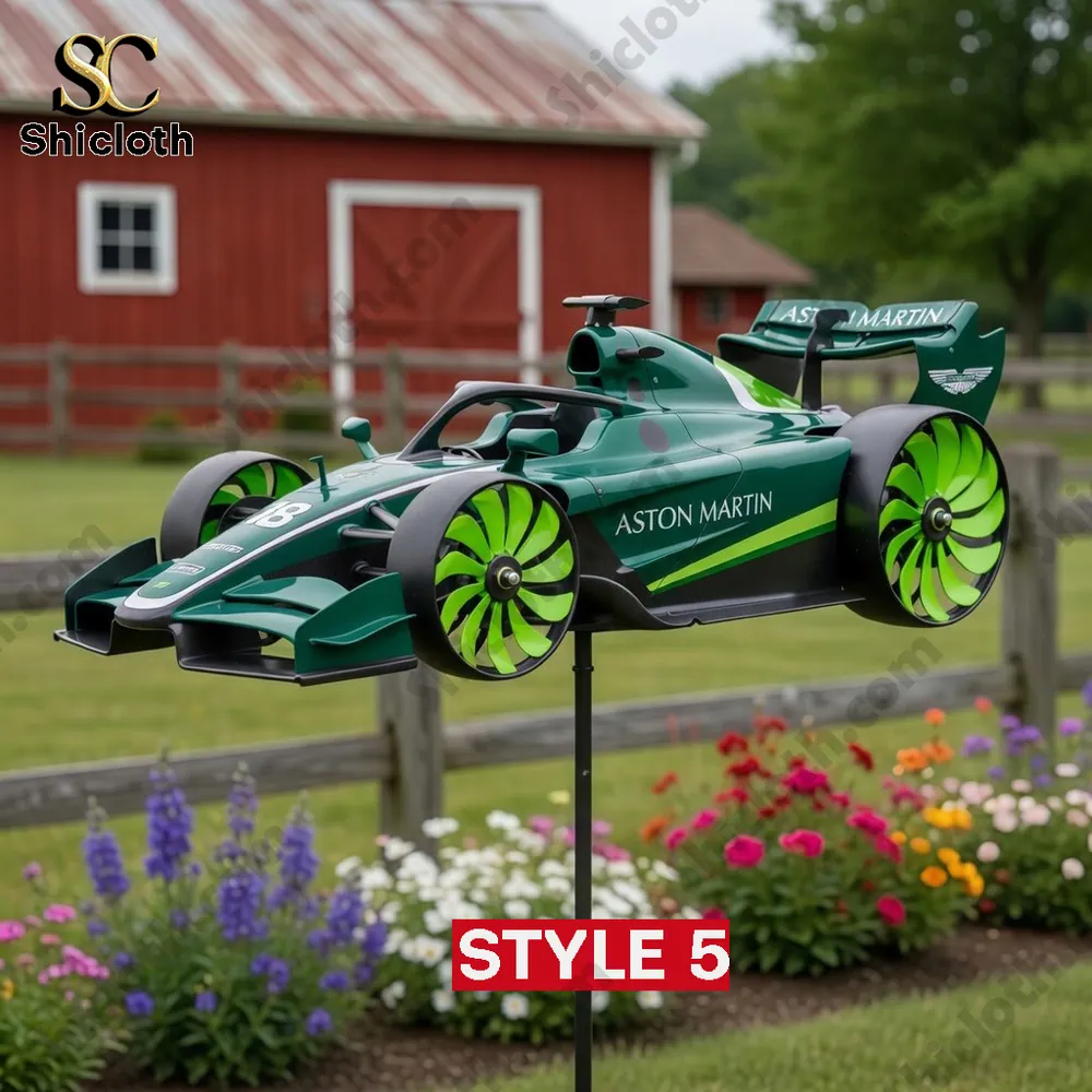 Formula 1 Team Wind Spinner For Garden 7 Green aston martin style formula one wind spinner outdoors