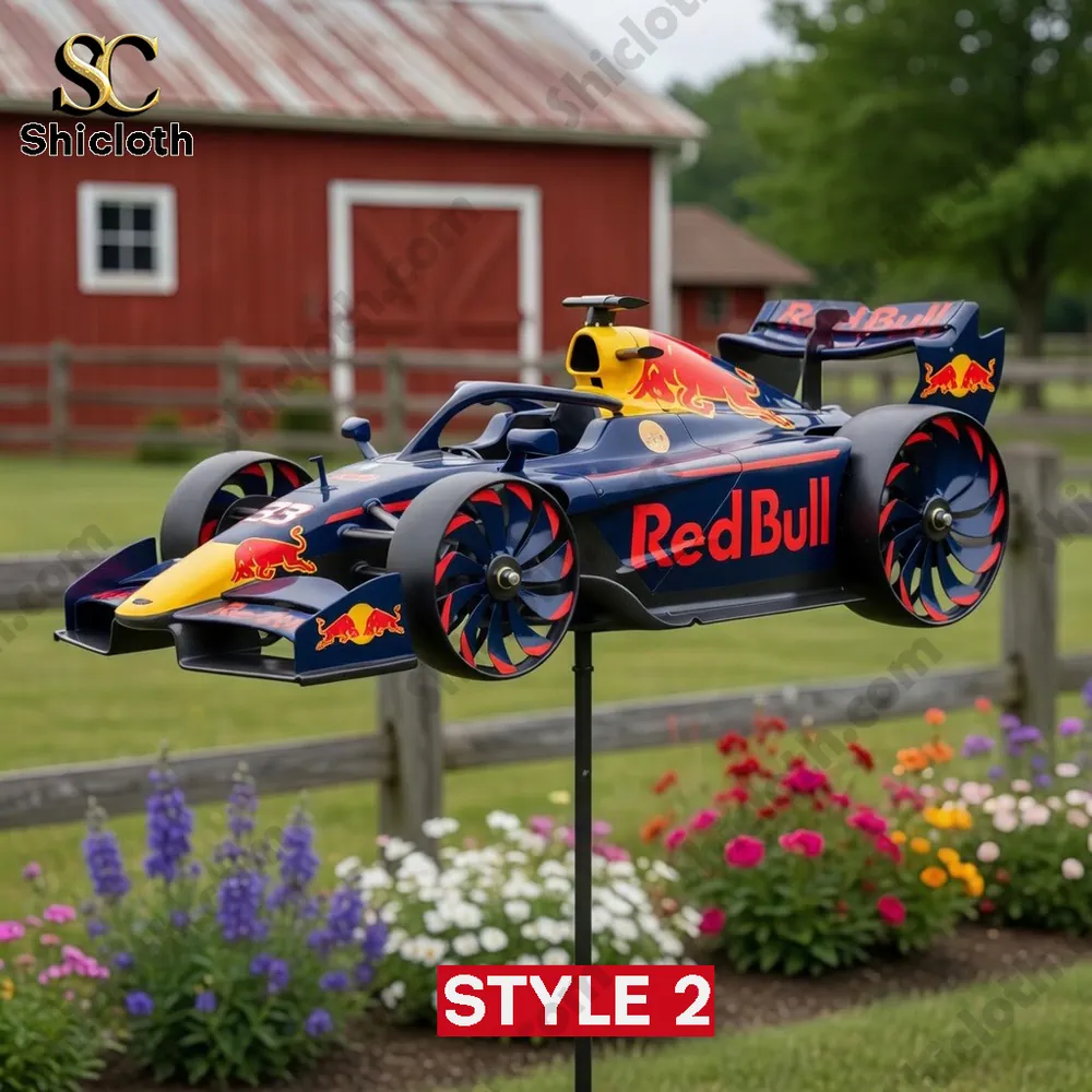 Formula 1 Team Wind Spinner For Garden 4 Dark blue red bull style formula one wind spinner in garden