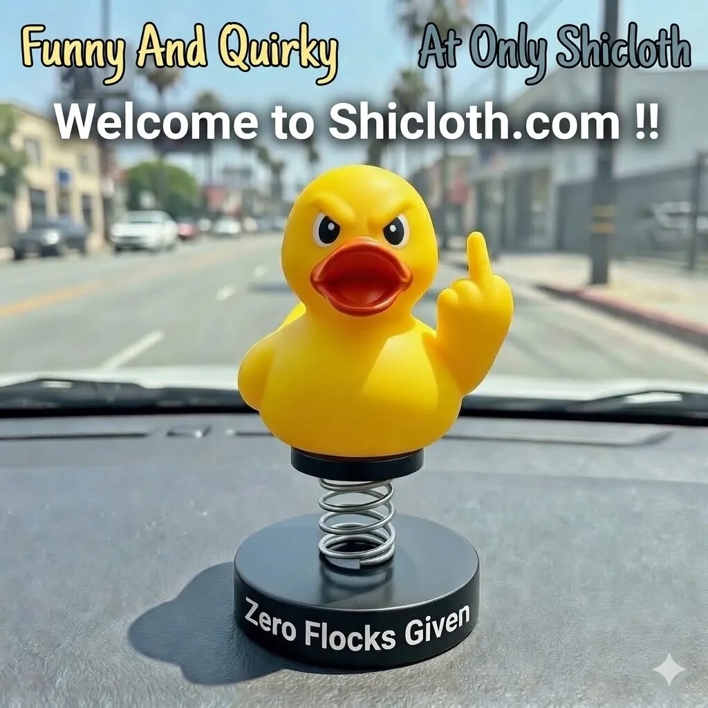 Yellow middle finger duck bobblehead on car dashboard with Zero Flocks Given base!