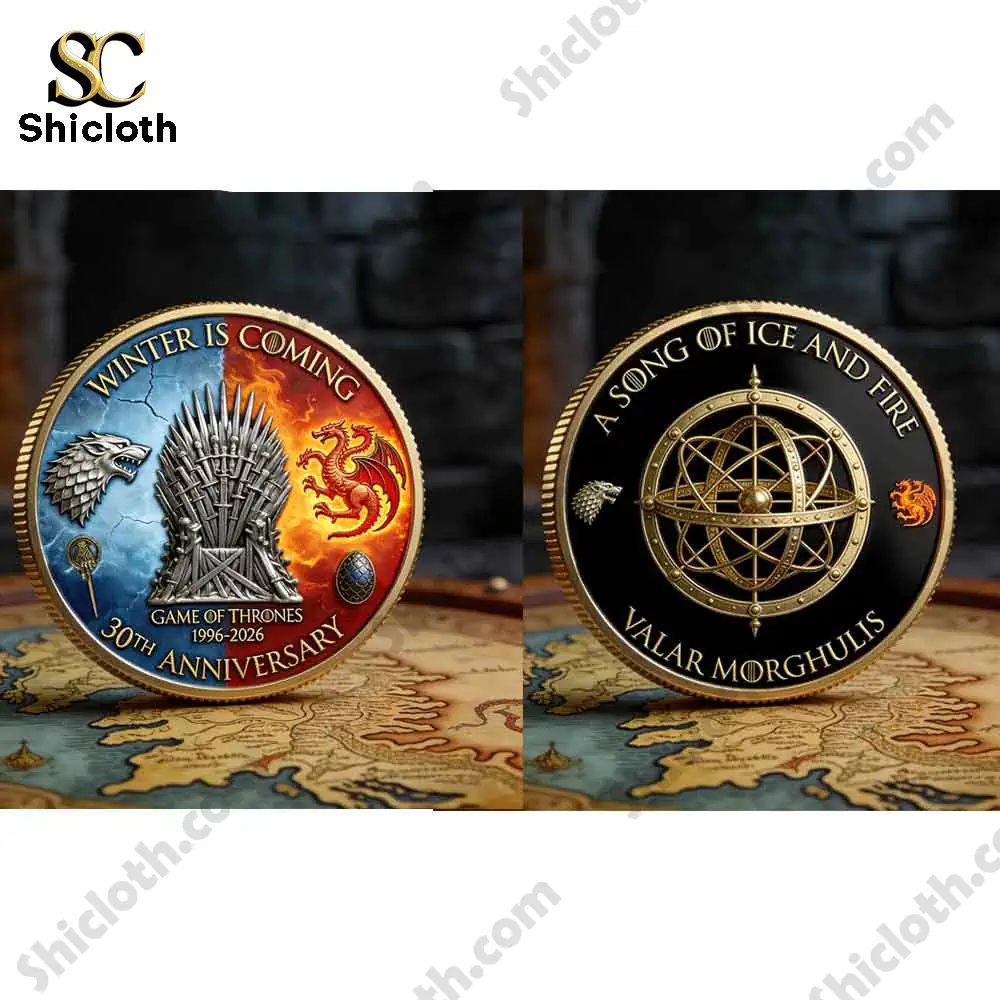 Front and back of Game of Thrones 30th Anniversary commemorative coin