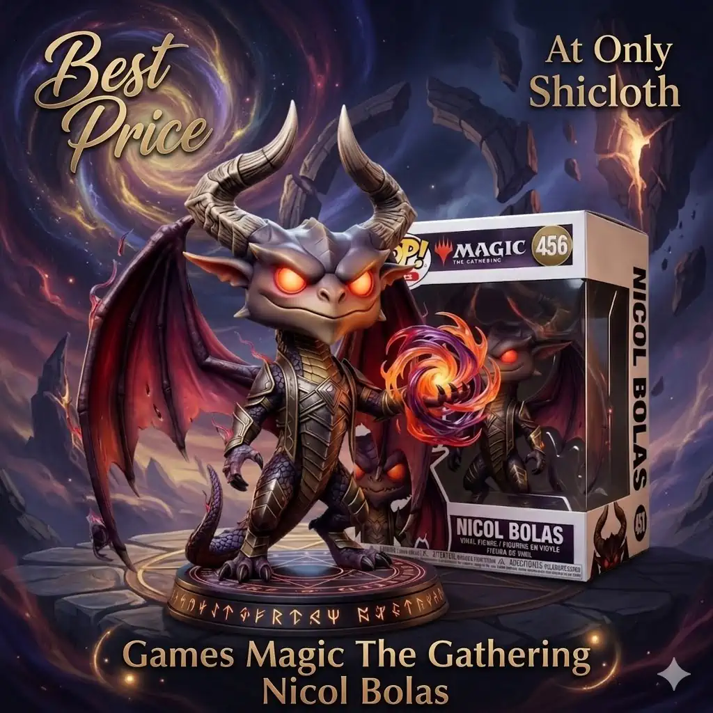 AC/DC 53rd Anniversary Commemorative Figure 103 Nicol Bolas dragon figure with magic energy and product box in a cosmic fantasy background!