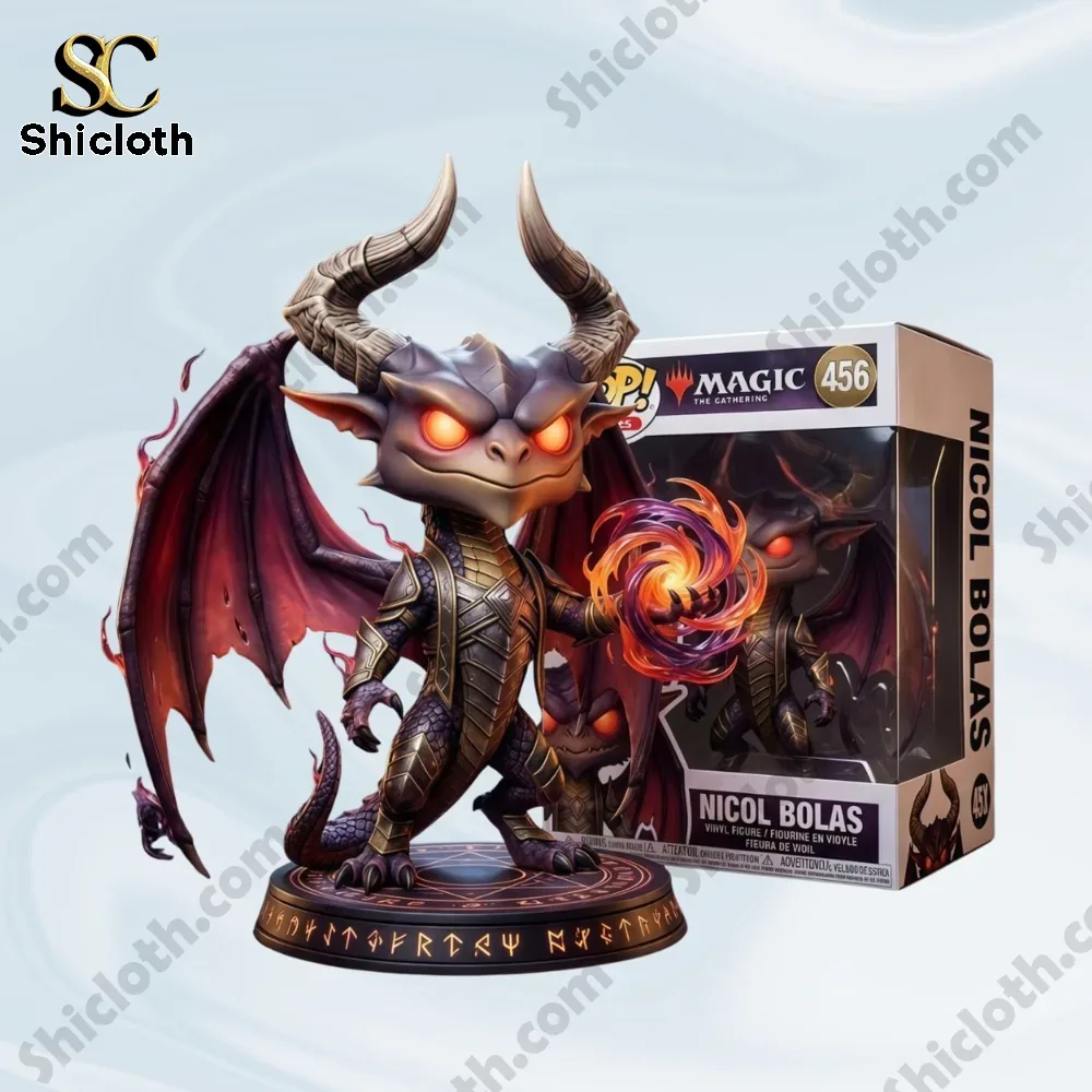 Nicol Bolas dragon figure with glowing eyes and box on clean background!