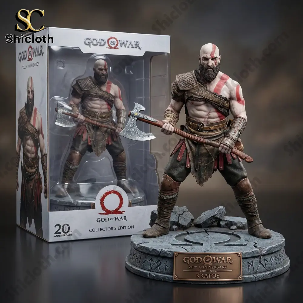 Kratos warrior statue with battle axe from God of War collector display by Shicloth!