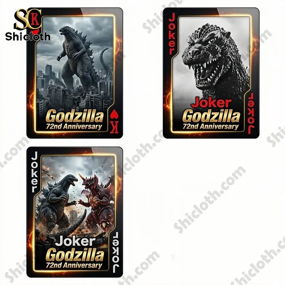 Godzilla themed playing cards with joker designs